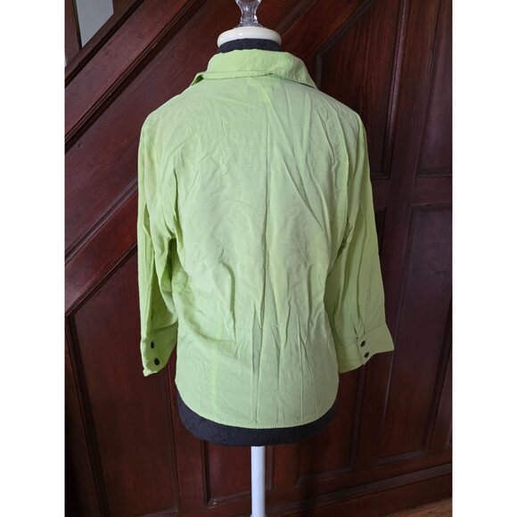 Coldwater Creek M Lime Green Buttoned Long Sleeve Tie-Front Blouse - Picture 3 of 9